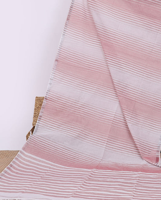 Pink striped budget cotton saree, self-border & pallu of stripes