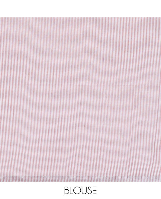 Pink striped budget cotton saree, self-border & pallu of stripes