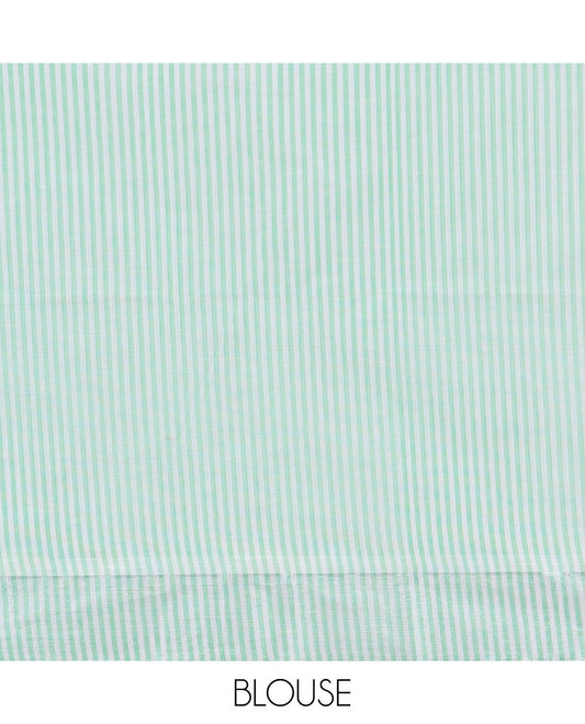 Green striped budget cotton saree, striped border & pallu of stripes