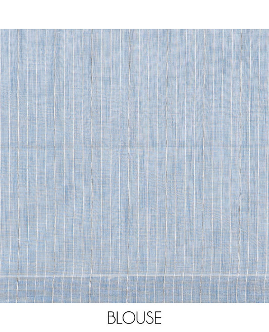Grey plain budget cotton saree, self-border & pallu of stripes