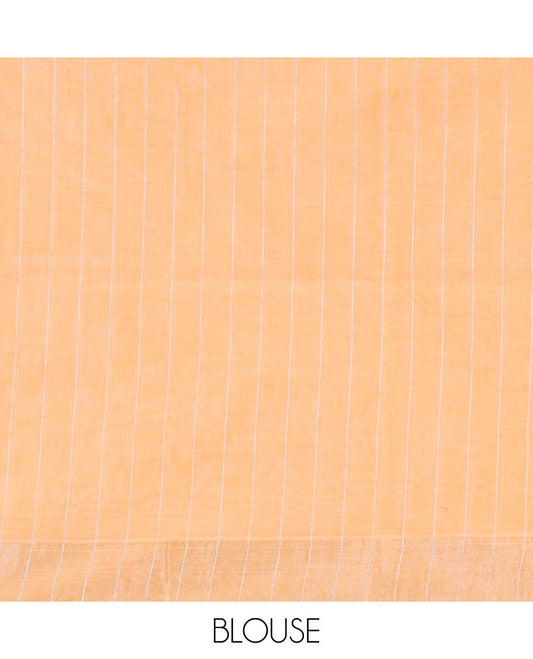 Blue plain design budget cotton saree, zari border & contrast striped pallu