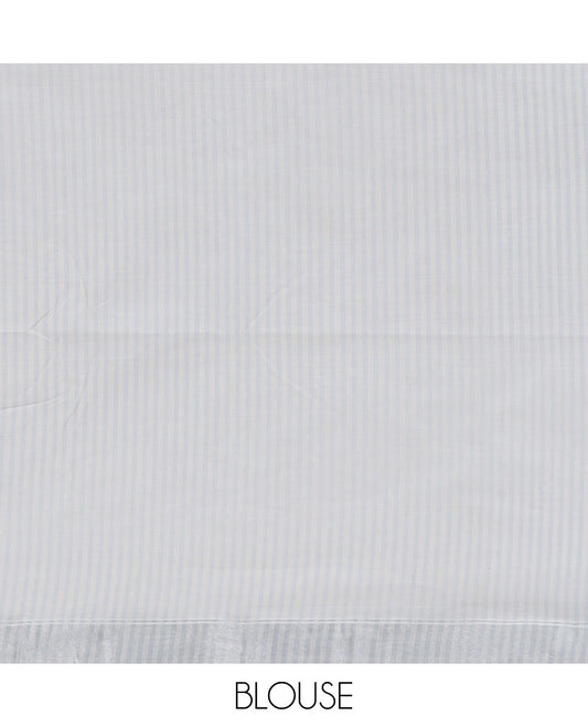 Grey striped budget cotton saree, self-border & pallu of stripes