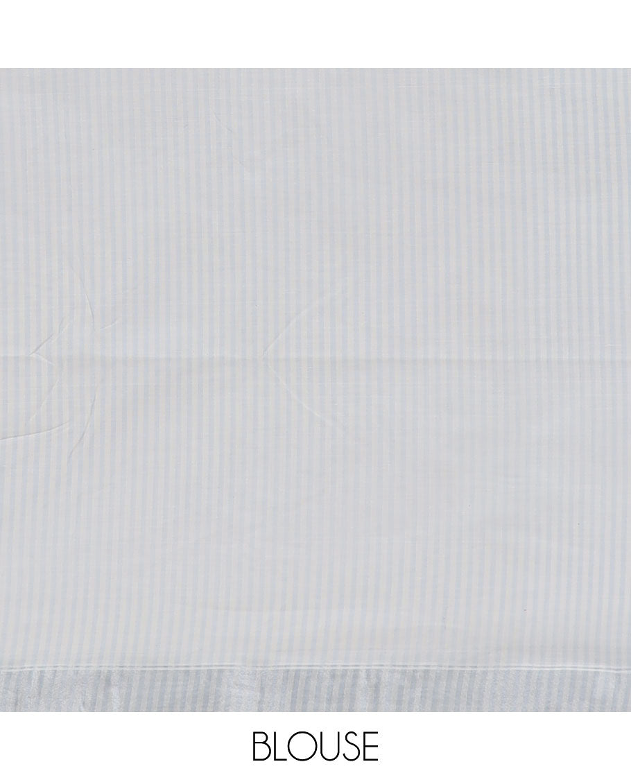 Grey striped budget cotton saree, self-border & pallu of stripes