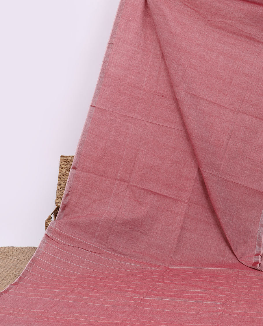 Pink plain budget cotton saree, self-border & pallu of stripes