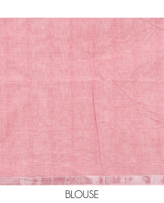 Pink plain budget cotton saree, self-border & pallu of stripes