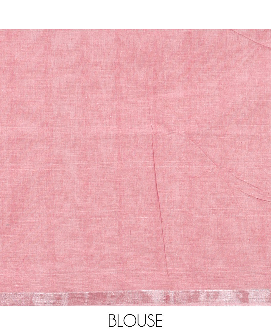 Pink plain budget cotton saree, self-border & pallu of stripes