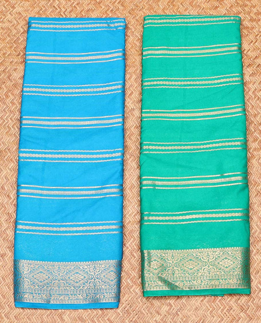 Pack of 2 combo crepe silk sarees, blue & blue zari designs sarees, traditional zari borders & intricate pallu