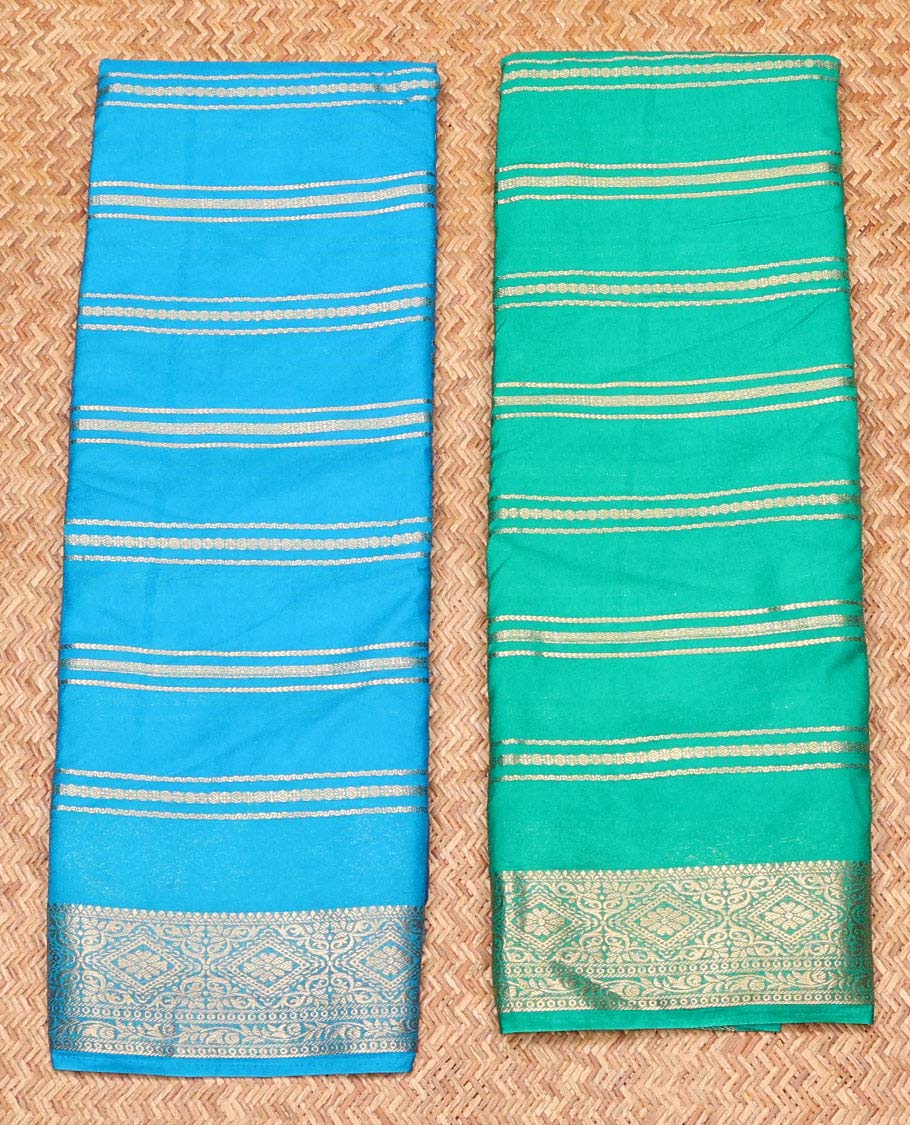 Pack of 2 combo crepe silk sarees, blue & blue zari designs sarees, traditional zari borders & intricate pallu