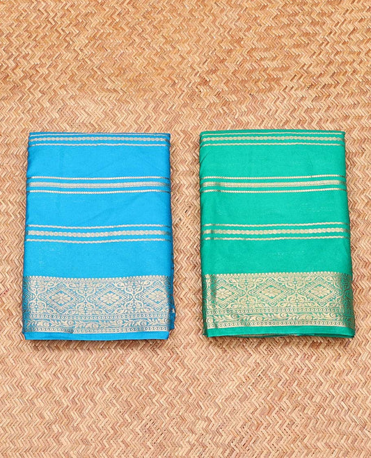 Pack of 2 combo crepe silk sarees, blue & blue zari designs sarees, traditional zari borders & intricate pallu
