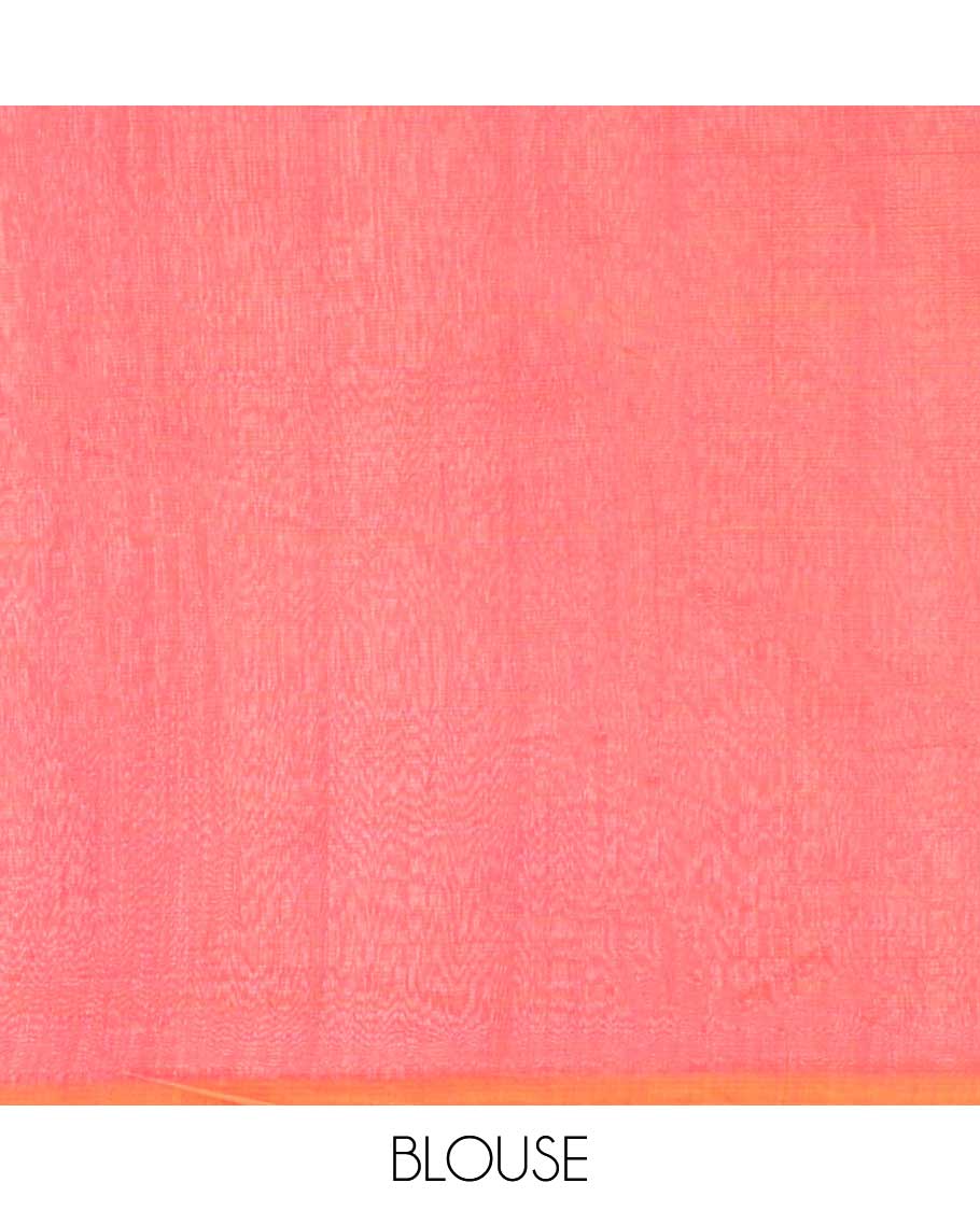 Borderless orange striped design mangalgiri cotton saree, self-pallu of stripes
