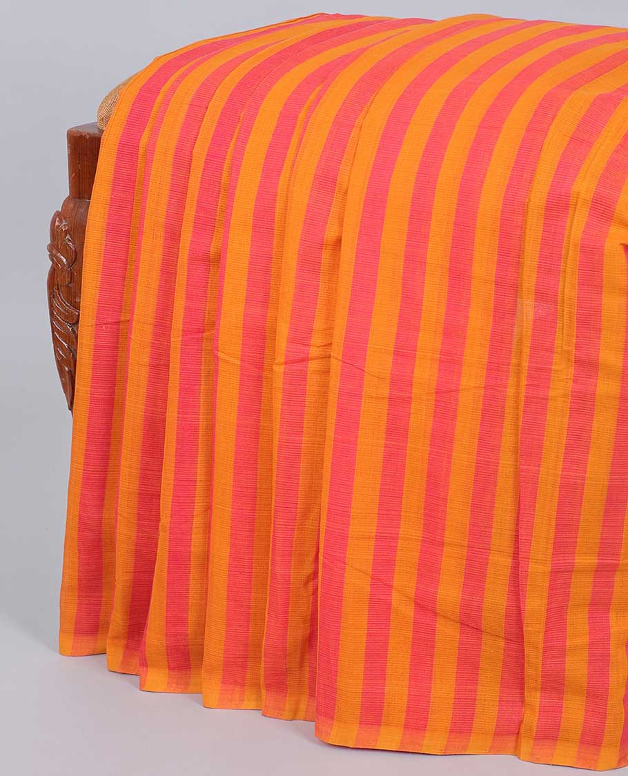 Borderless orange striped design mangalgiri cotton saree, self-pallu of stripes