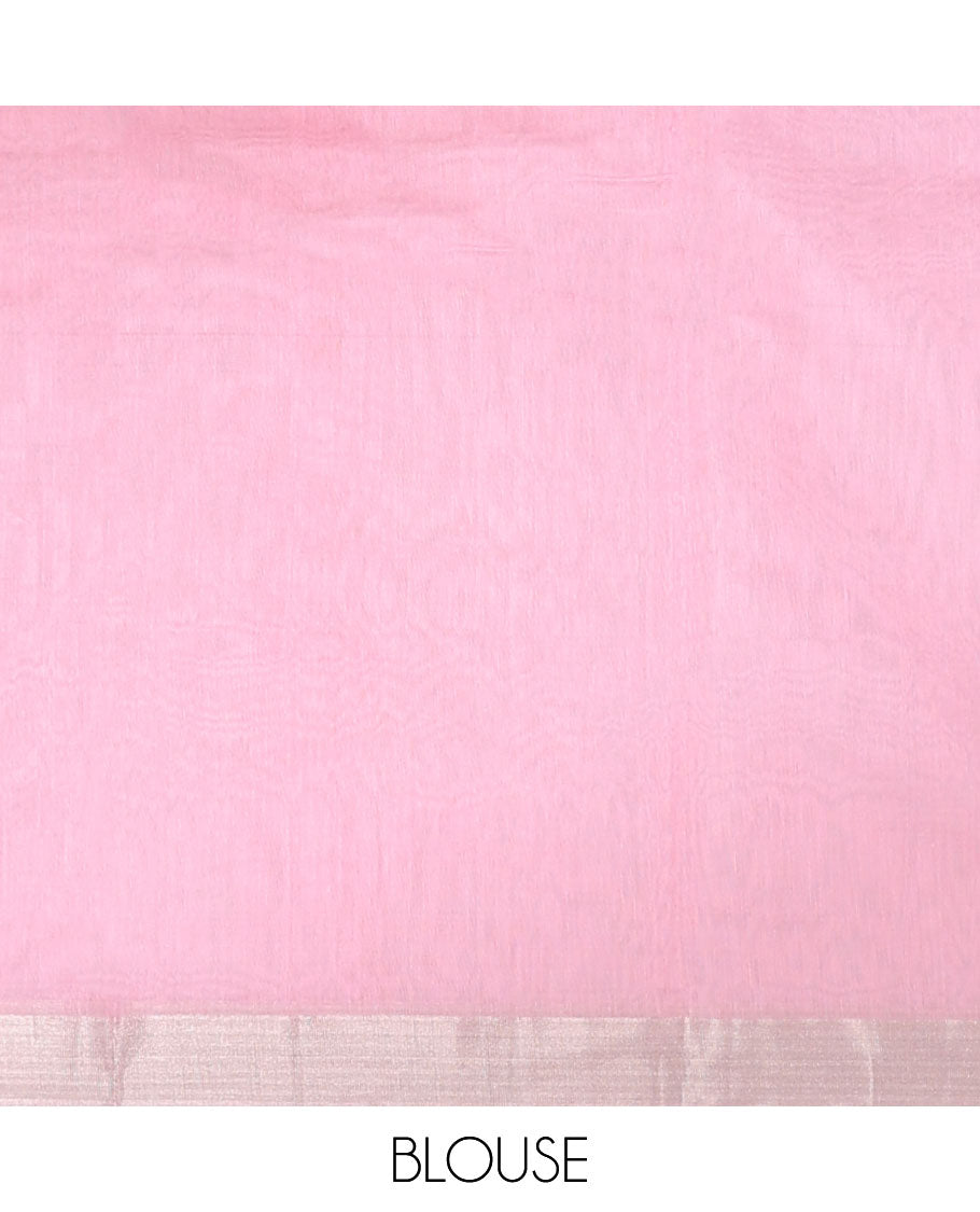 Pink chanderi cotton saree with buttas, striped border & pallu of zari stripes