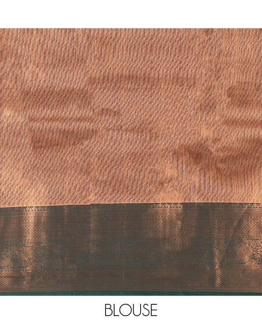 Orange jacquard budget silk saree, contrast traditional zari design border & intricate jaal pallu