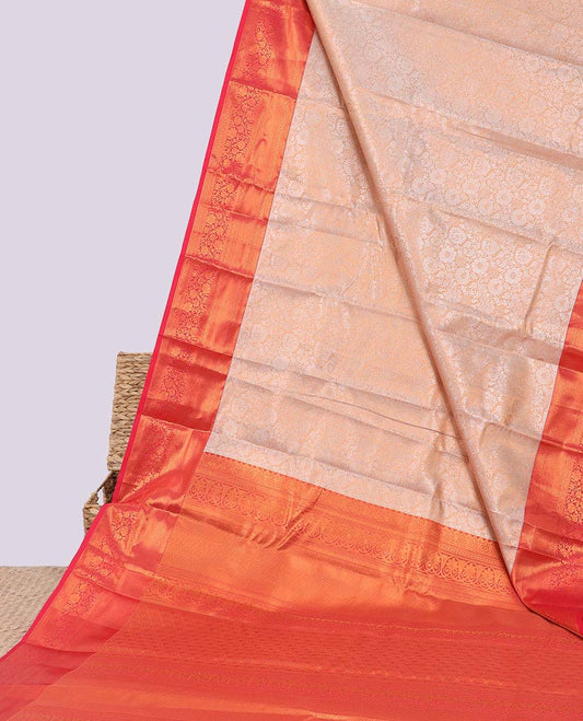 Grey jacquard budget silk saree, contrast traditional zari design border & jaal pallu