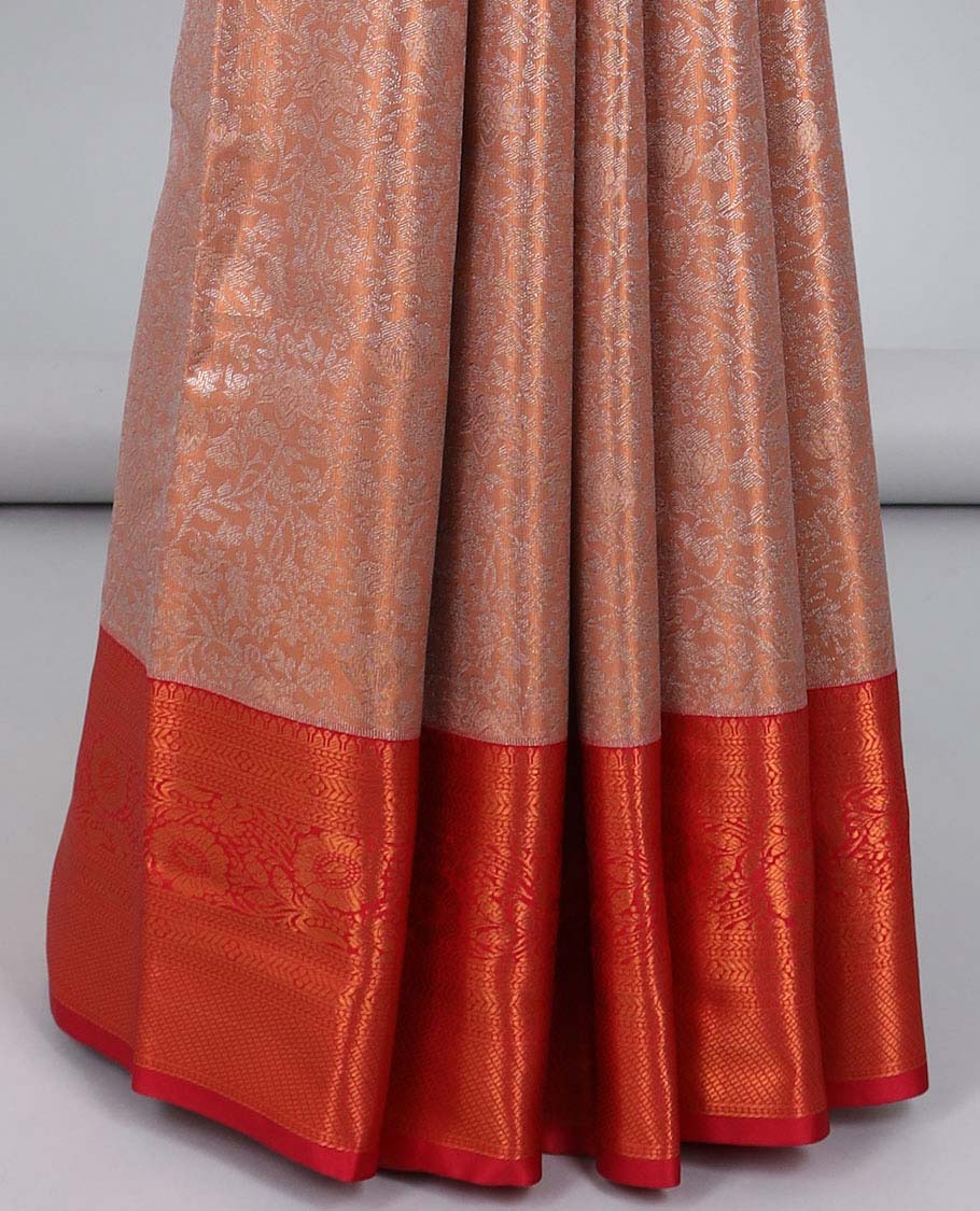Pink jacquard budget silk saree, contrast traditional zari design border & intricate pallu
