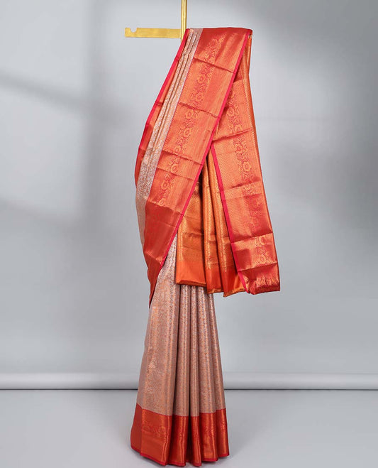 Pink jacquard budget silk saree, contrast traditional zari design border & intricate pallu