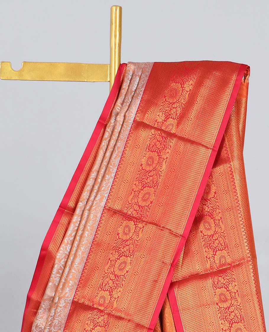 Pink jacquard budget silk saree, contrast traditional zari design border & intricate pallu