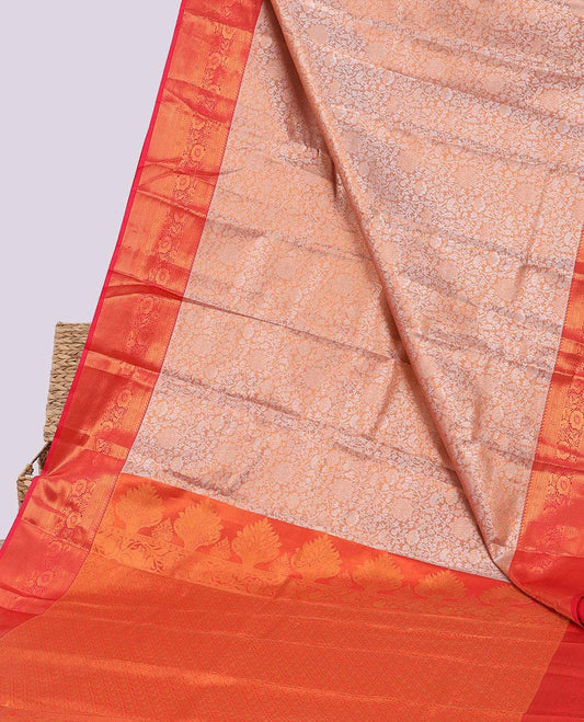 Pink jacquard budget silk saree, contrast traditional zari design border & intricate pallu