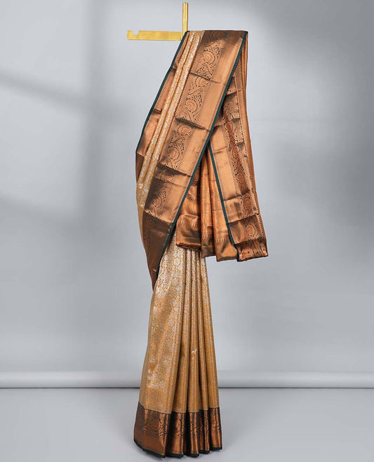 Yellow jacquard budget silk saree, contrast traditional zari design border & geometric patterned pallu