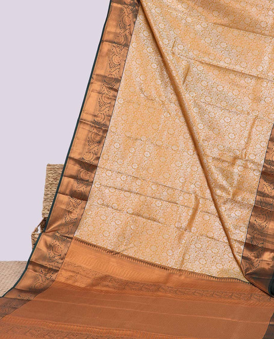 Yellow jacquard budget silk saree, contrast traditional zari design border & geometric patterned pallu