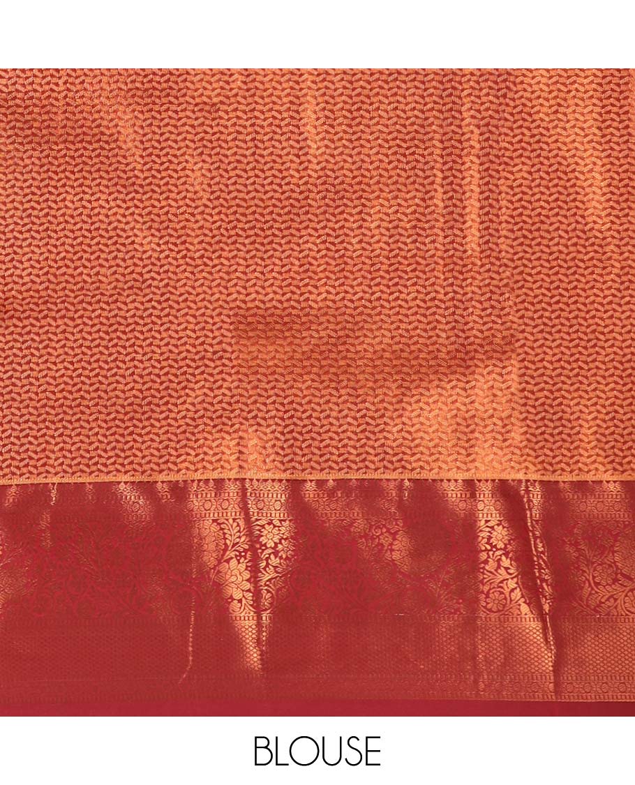 Pale brown jacquard budget silk saree, contrast traditional zari design border & ogee patterned pallu