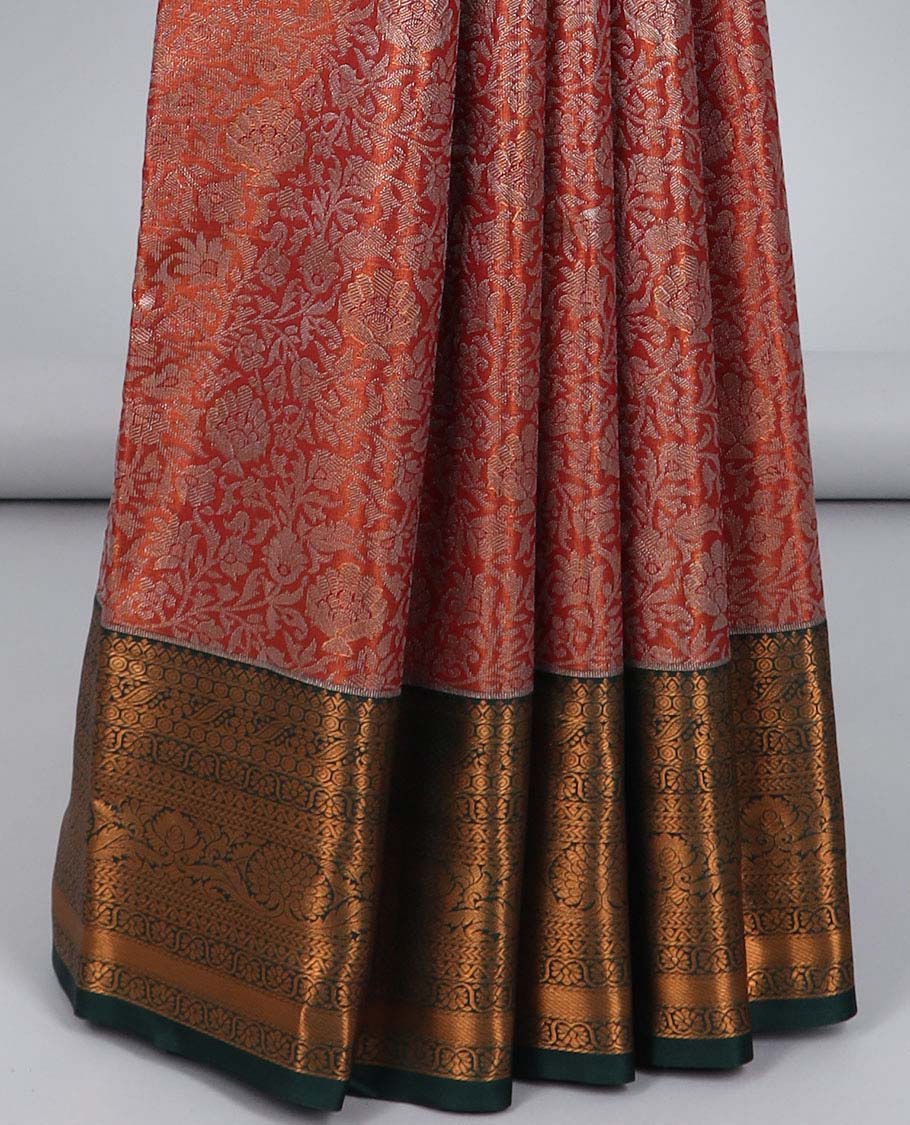 Maroon jacquard budget silk saree, contrast traditional zari design border & jaal pallu