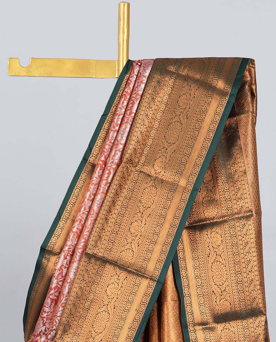 Maroon jacquard budget silk saree, contrast traditional zari design border & jaal pallu