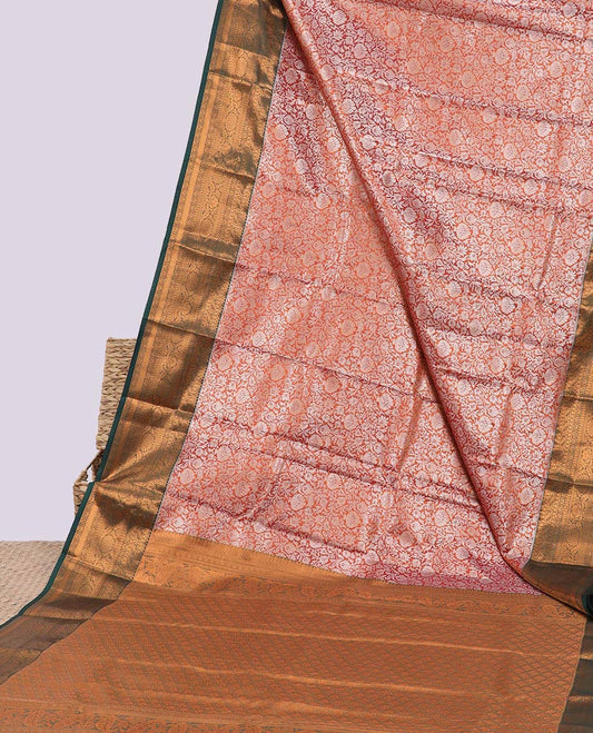 Maroon jacquard budget silk saree, contrast traditional zari design border & jaal pallu