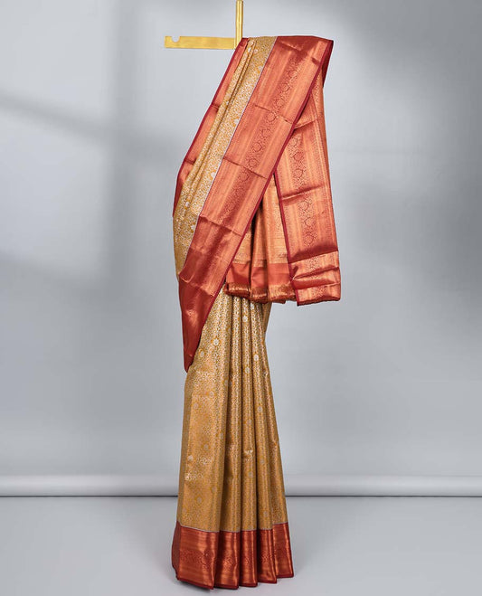 Yellow jacquard budget silk saree, contrast traditional zari design border & intricate pallu