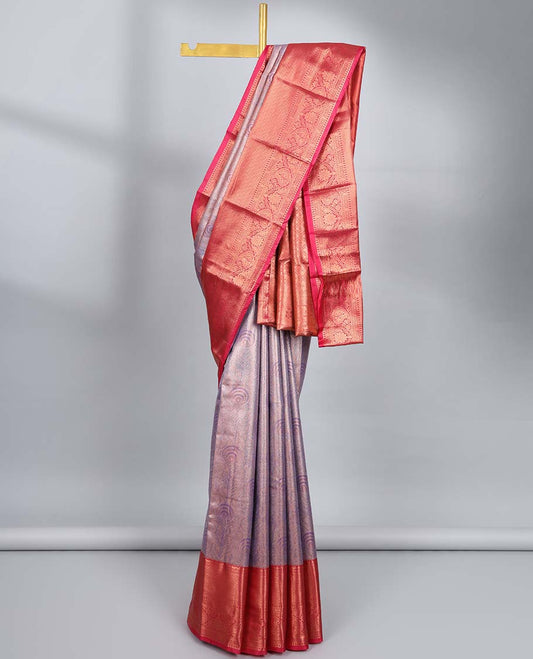 Violet jacquard budget silk saree, contrast traditional zari design border & jaal pallu