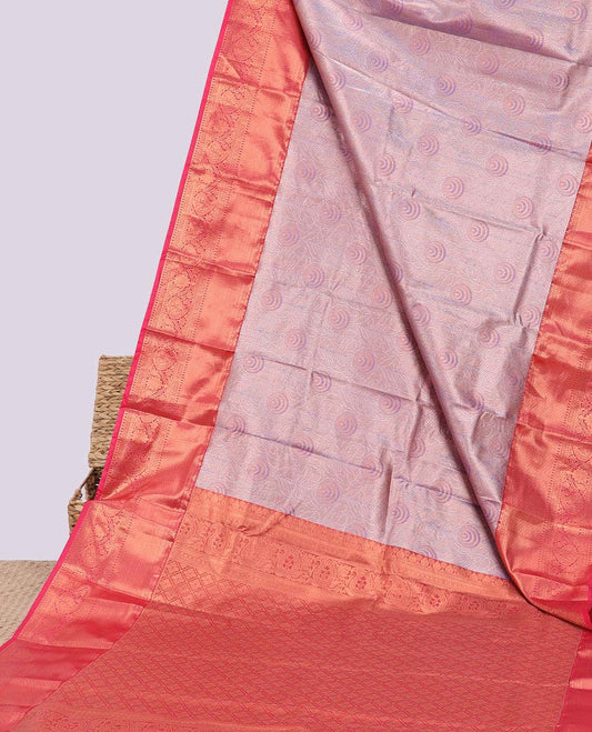 Violet jacquard budget silk saree, contrast traditional zari design border & jaal pallu