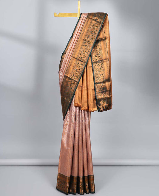 Sandal jacquard budget silk saree, contrast traditional zari design border & jaal pallu