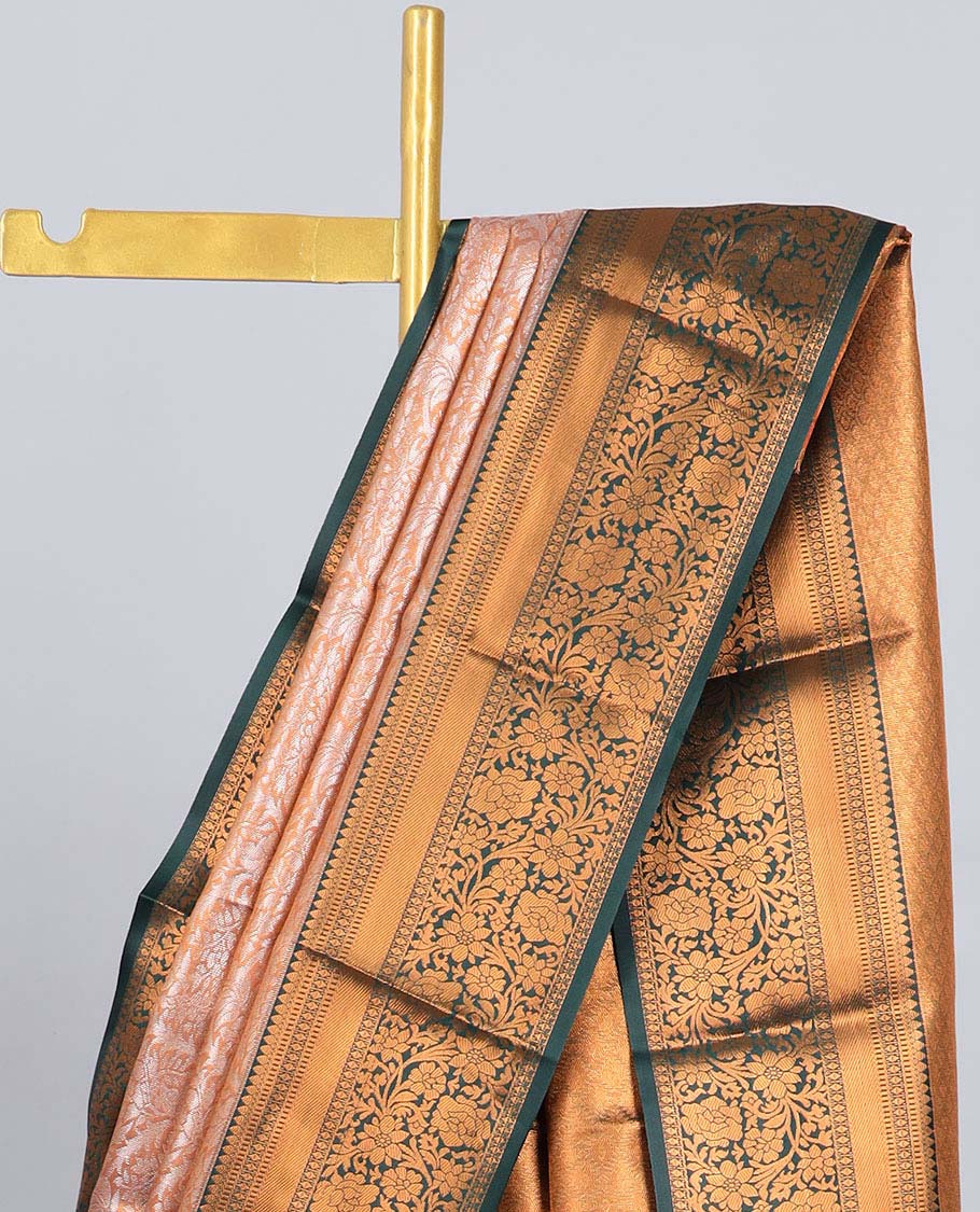 Sandal jacquard budget silk saree, contrast traditional zari design border & jaal pallu