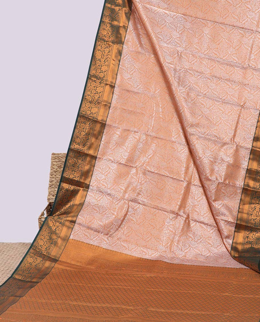 Sandal jacquard budget silk saree, contrast traditional zari design border & jaal pallu