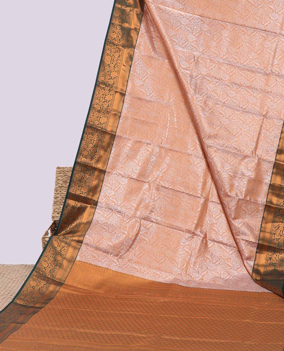 Sandal jacquard budget silk saree, contrast traditional zari design border & jaal pallu
