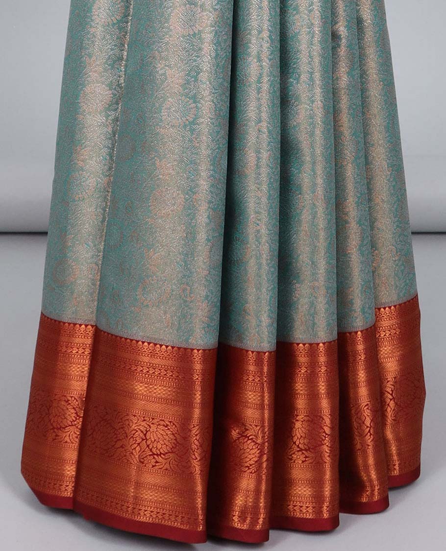 Blue jacquard budget silk saree, contrast traditional zari design border & intricate pallu