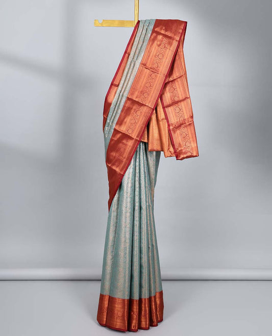 Blue jacquard budget silk saree, contrast traditional zari design border & intricate pallu