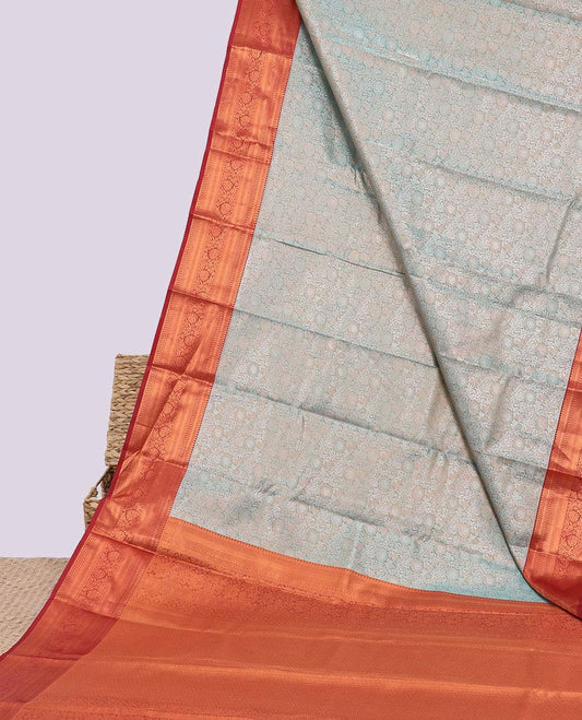 Blue jacquard budget silk saree, contrast traditional zari design border & intricate pallu