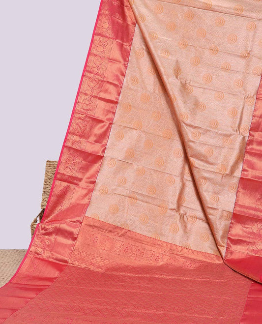 Brown jacquard budget silk saree, contrast traditional zari design border & jaal pallu