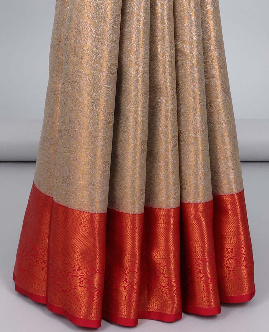 Grey jacquard budget silk saree, contrast traditional zari design border & intricate pallu