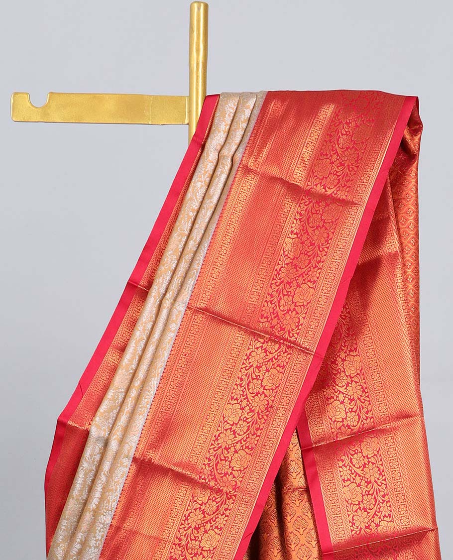 Grey jacquard budget silk saree, contrast traditional zari design border & intricate pallu