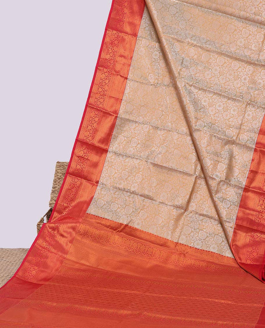 Grey jacquard budget silk saree, contrast traditional zari design border & intricate pallu