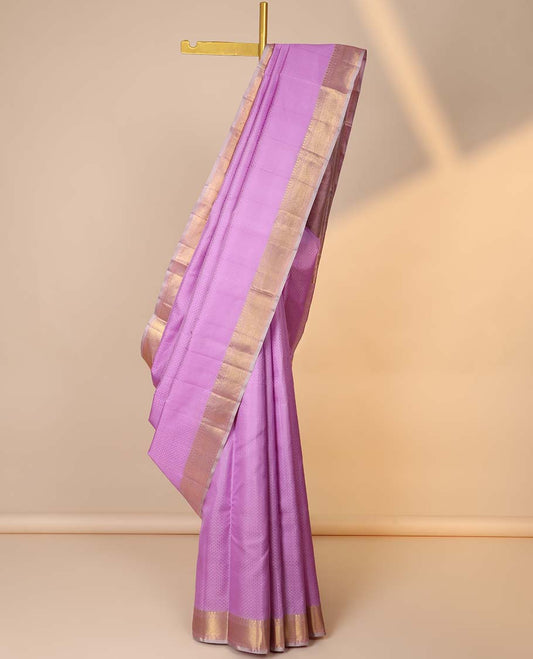Pink embossed silk saree, contrast jaal pallu & border of thilakam mokku,poun & vanki