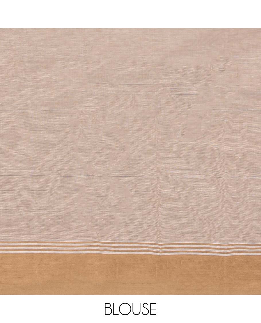 Beige kanchi cotton saree with buttas, contrast plain border & pallu of intricate designs