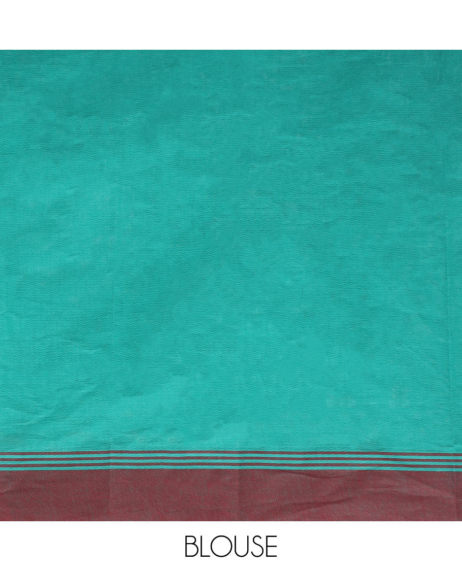Green kanchi cotton saree with buttas, contrast border & pallu of floral print