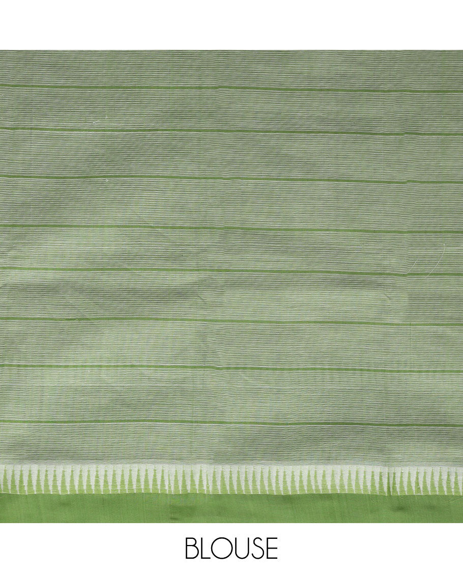 Sandal checked kanchi cotton saree, contrast temple border & pallu of stripes