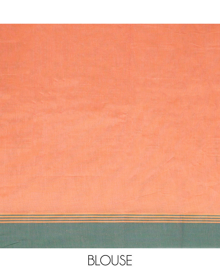 Orange buttas kanchi cotton saree, contrast border & pallu of argyle designs