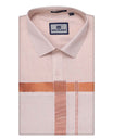 Minister White copper solid half-sleeve & patch-pocket cotton shirt with zari border dhoti