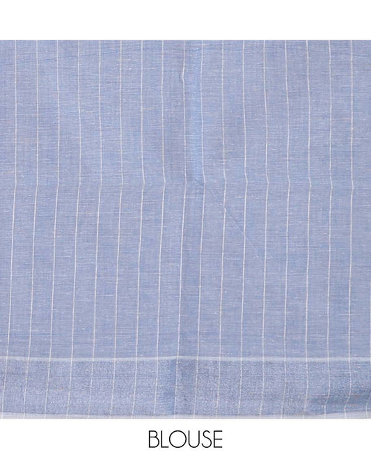Beige plain jute cotton saree, plain border & contrast striped pallu