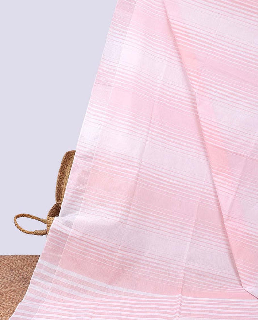 Pink striped jute cotton saree, striped border & striped pallu